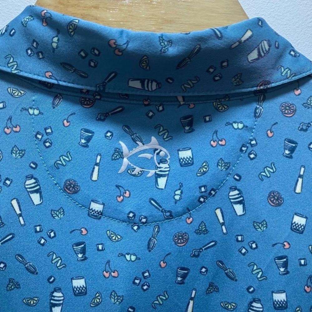 Southern Tide Mens XXL Blue Cocktail Print Performance Golf Polo Shirt Short Slv - Picture 5 of 6